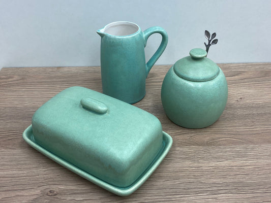 Butter Dish, Sugar Bowl and Milk Jug Set - Cornish Copper Glaze