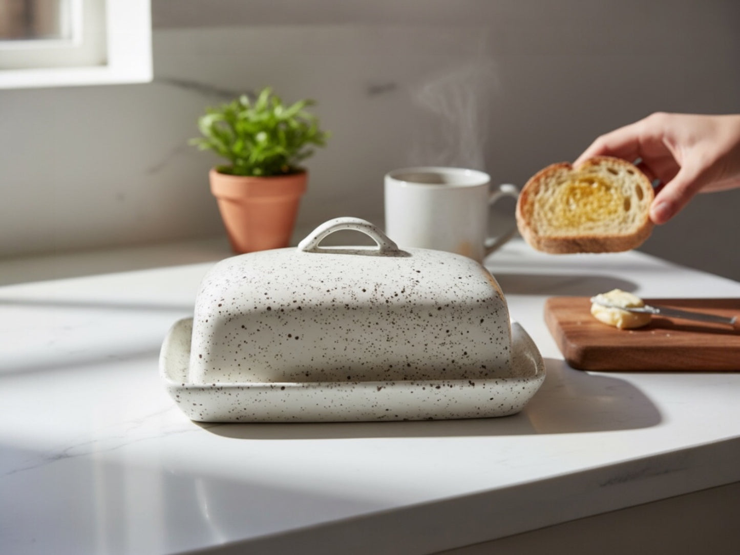 Stoneware Speckled White Butter Dish