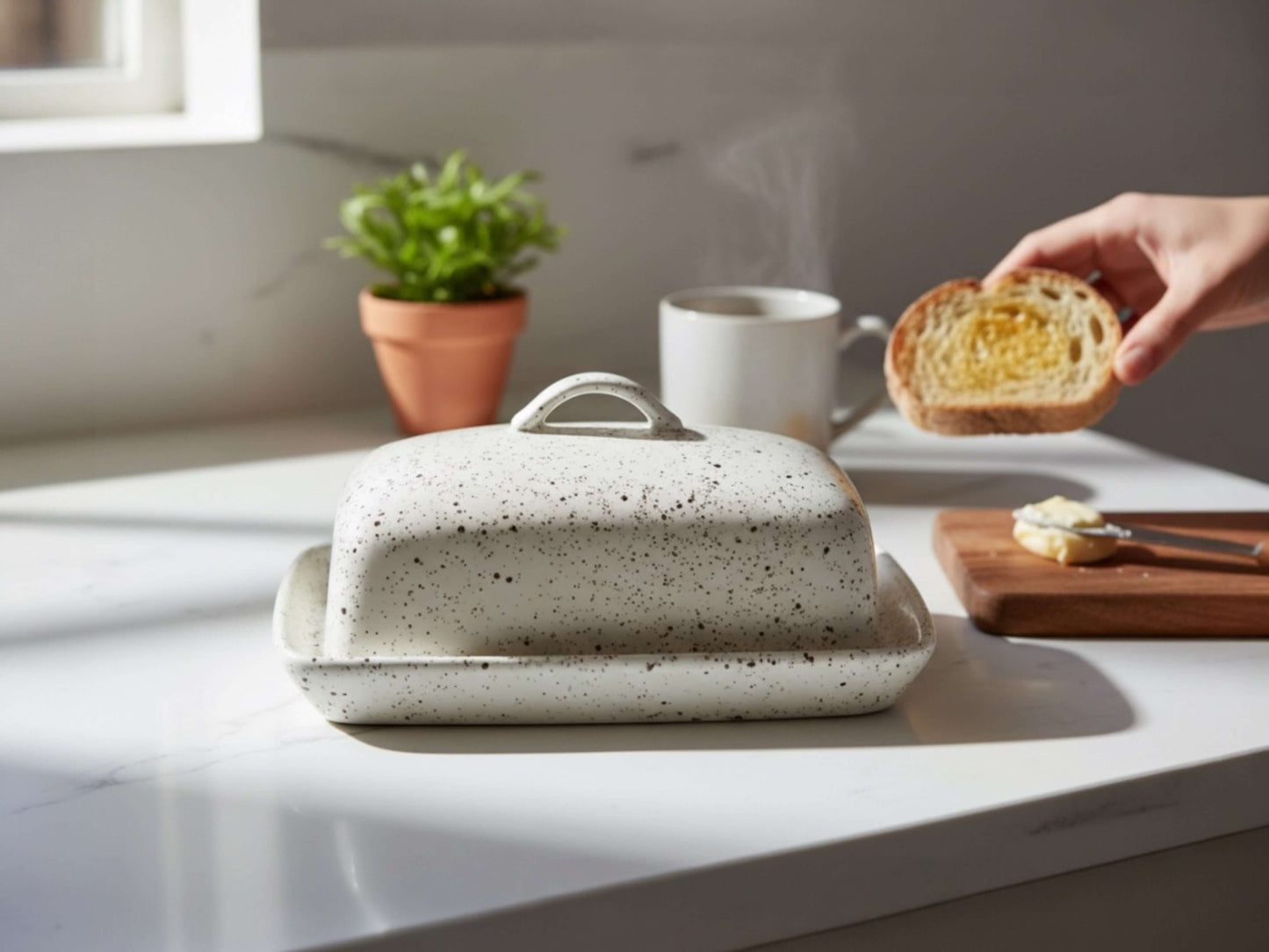 Stoneware Speckled White Butter Dish