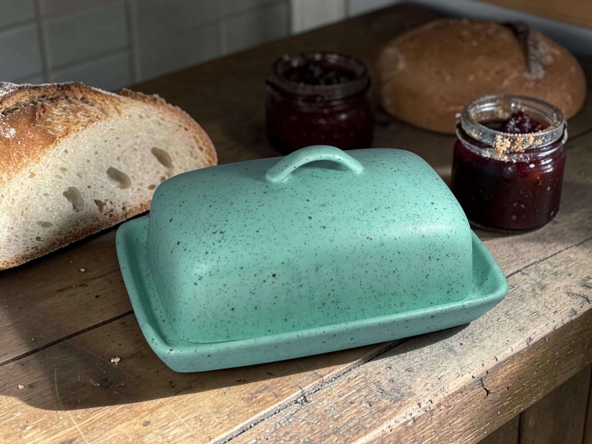 Stoneware Eggshell Green Butter Dish