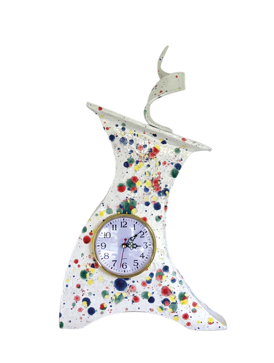 Tall Ceramic Mantel Clock with Enclosed Face - Celebration Glaze