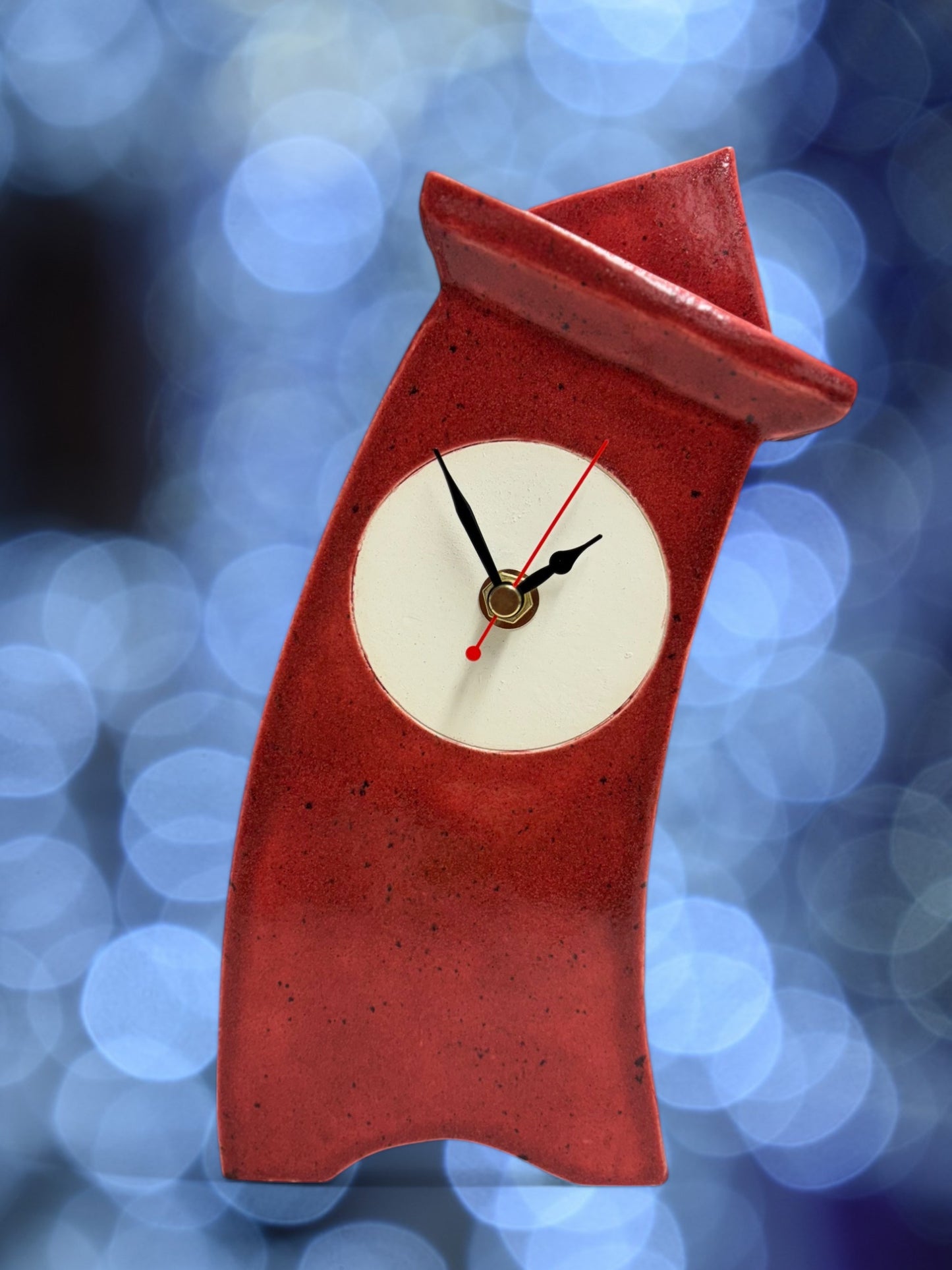 Wonky Ceramic Mantel Clock for Desk, Shelf, Mantel, Table speckled red glaze