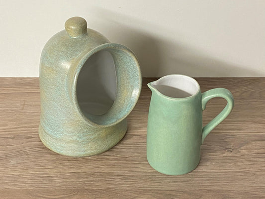 Salt Pig and Milk Jug set Cornish Copper Glaze