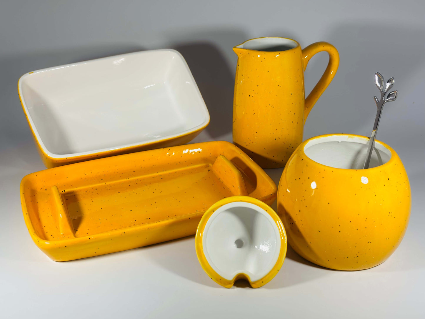butter dish sugar bowl and milk jug set