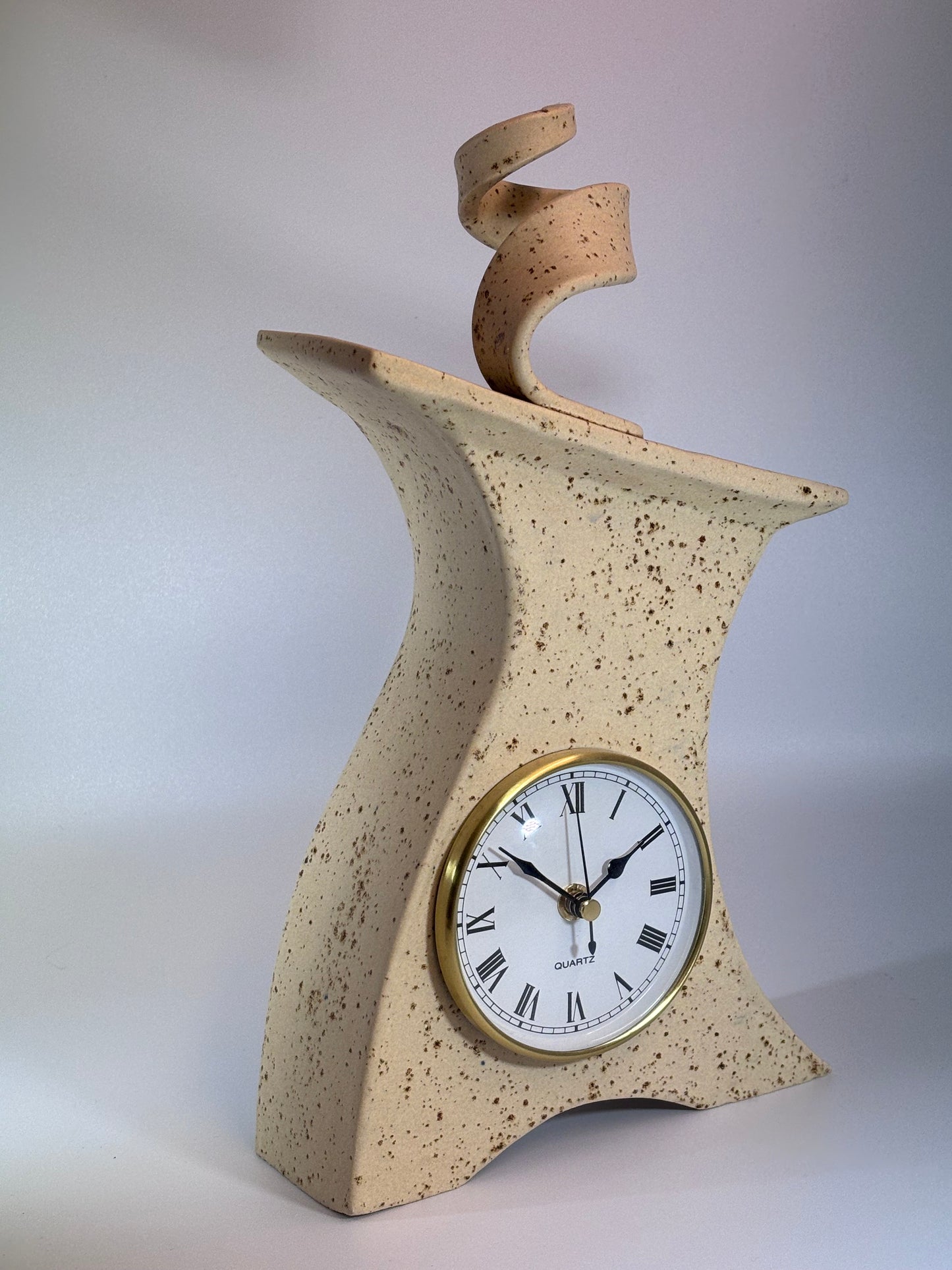 Ceramic Mantel Clock with Enclosed Face - Oatmeal Speckle