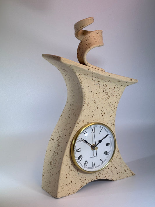 Ceramic Mantel Clock with Enclosed Face - Oatmeal Speckle