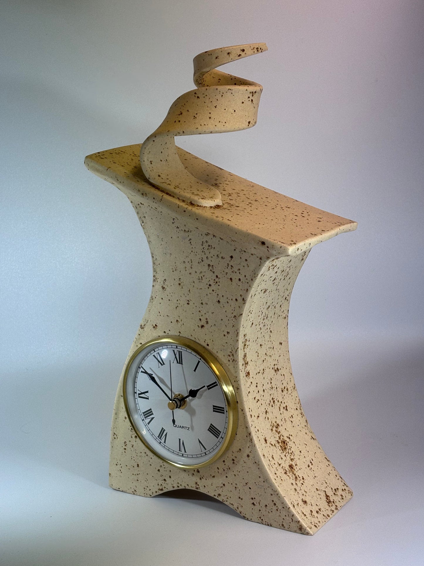 Ceramic Mantel Clock with Enclosed Face - Oatmeal Speckle