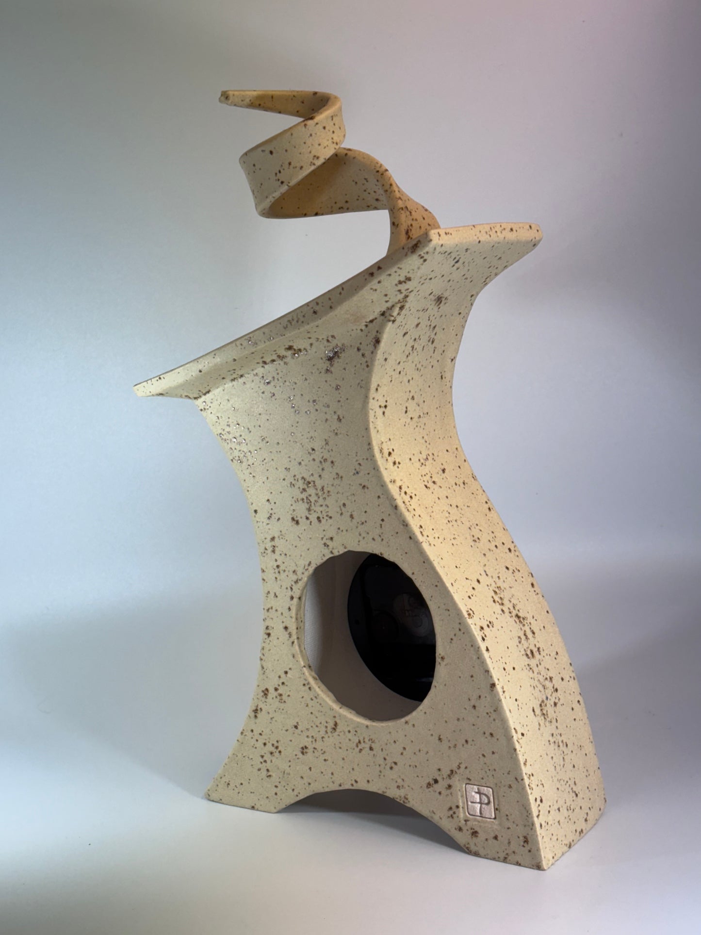 Ceramic Mantel Clock with Enclosed Face - Oatmeal Speckle