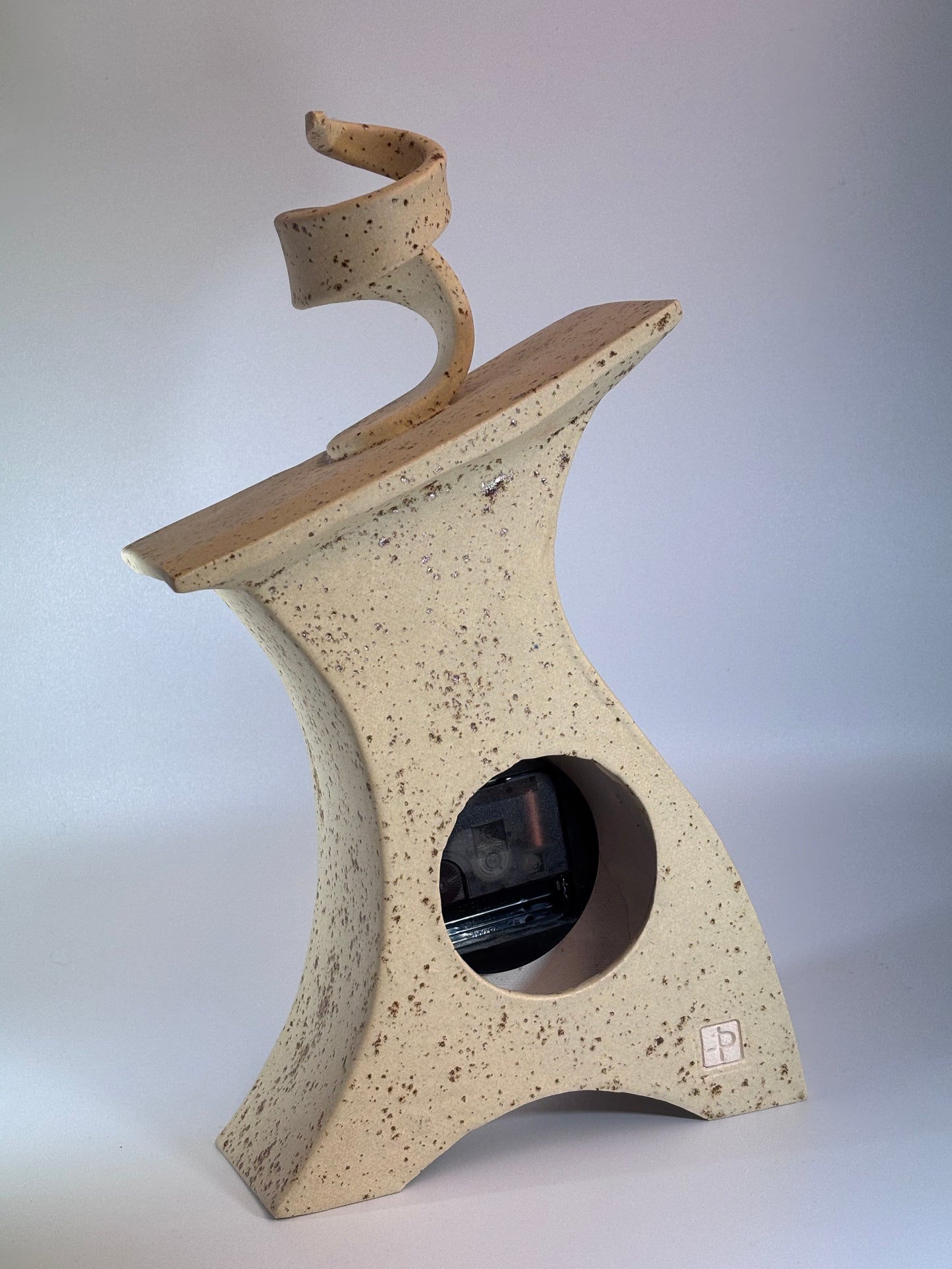 Ceramic Mantel Clock with Enclosed Face - Oatmeal Speckle