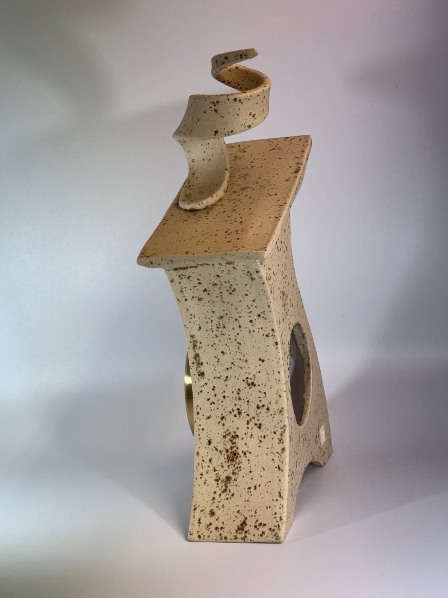 Ceramic Mantel Clock with Enclosed Face - Oatmeal Speckle
