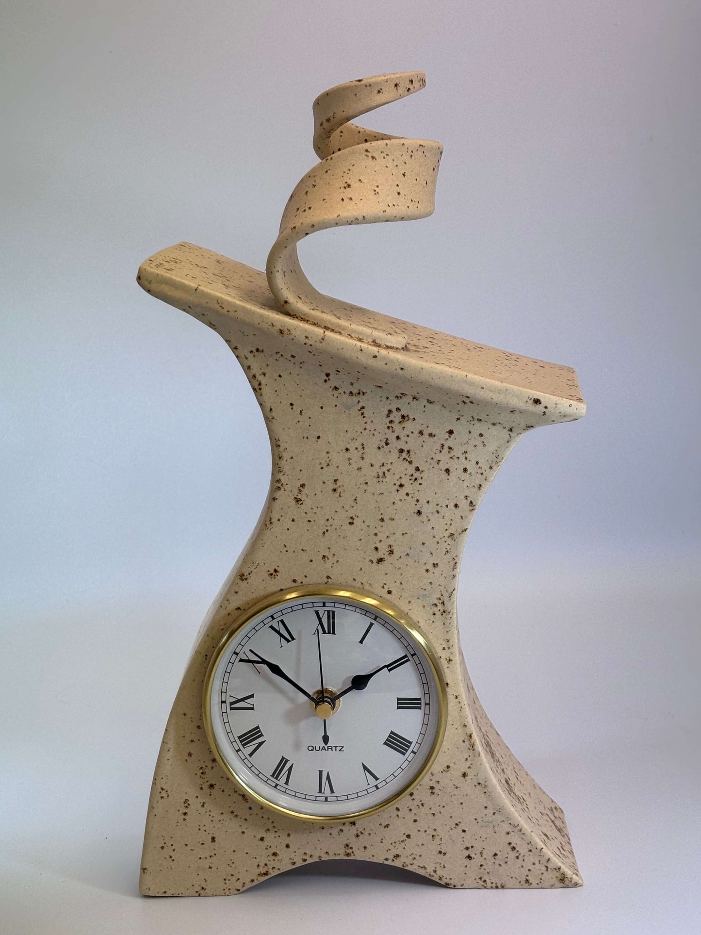 Ceramic Mantel Clock with Enclosed Face - Oatmeal Speckle