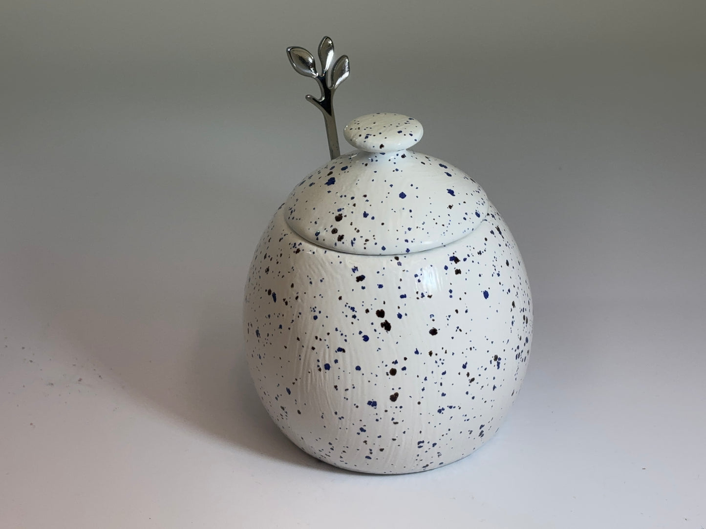 Sugar Bowl with Lid and Spoon in a Speckled Blue Glaze