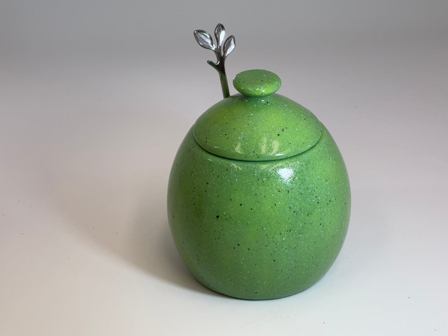Sugar Bowl with Spoon - Lime Green Glaze