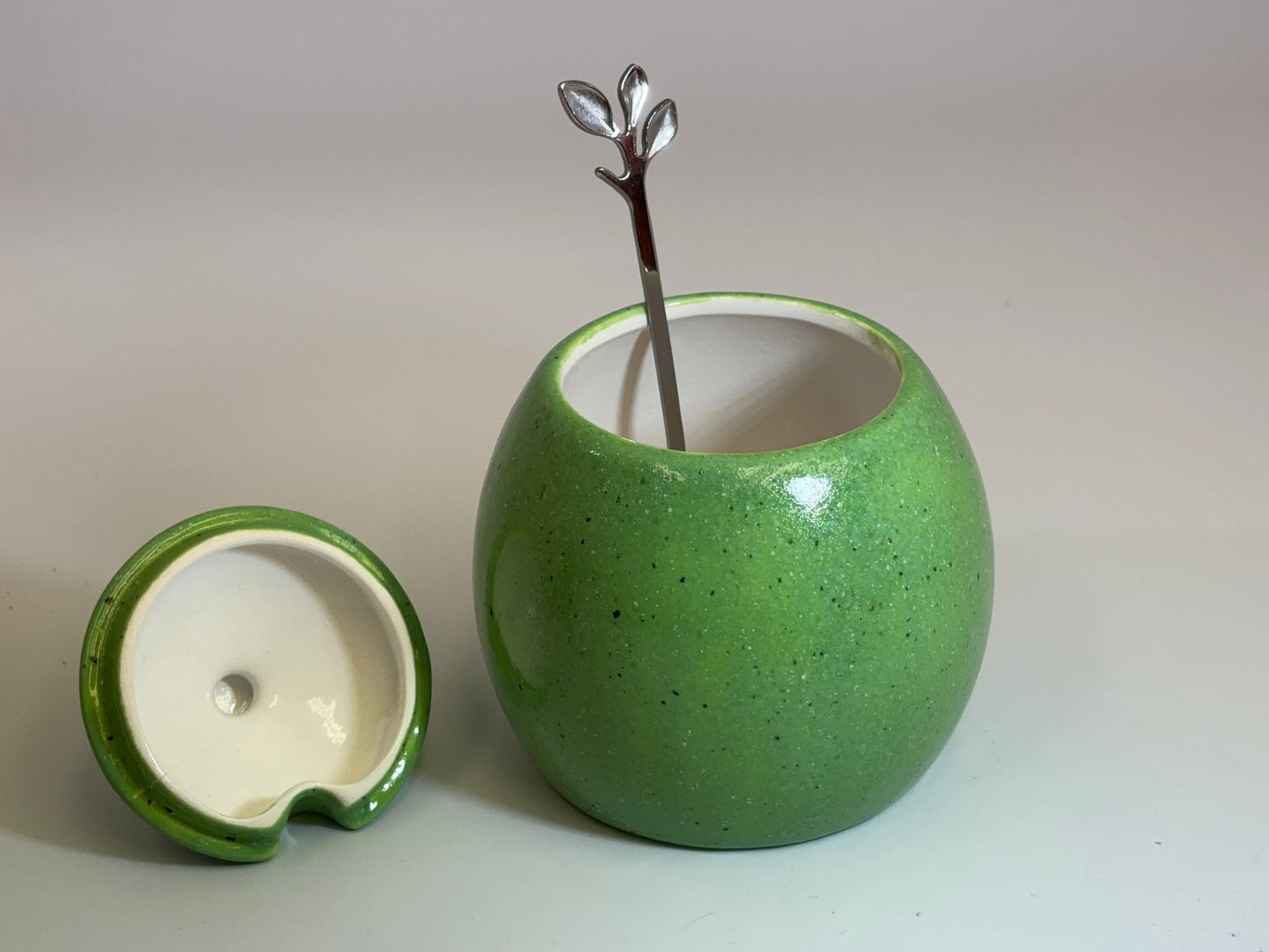 Sugar Bowl with Spoon - Lime Green Glaze