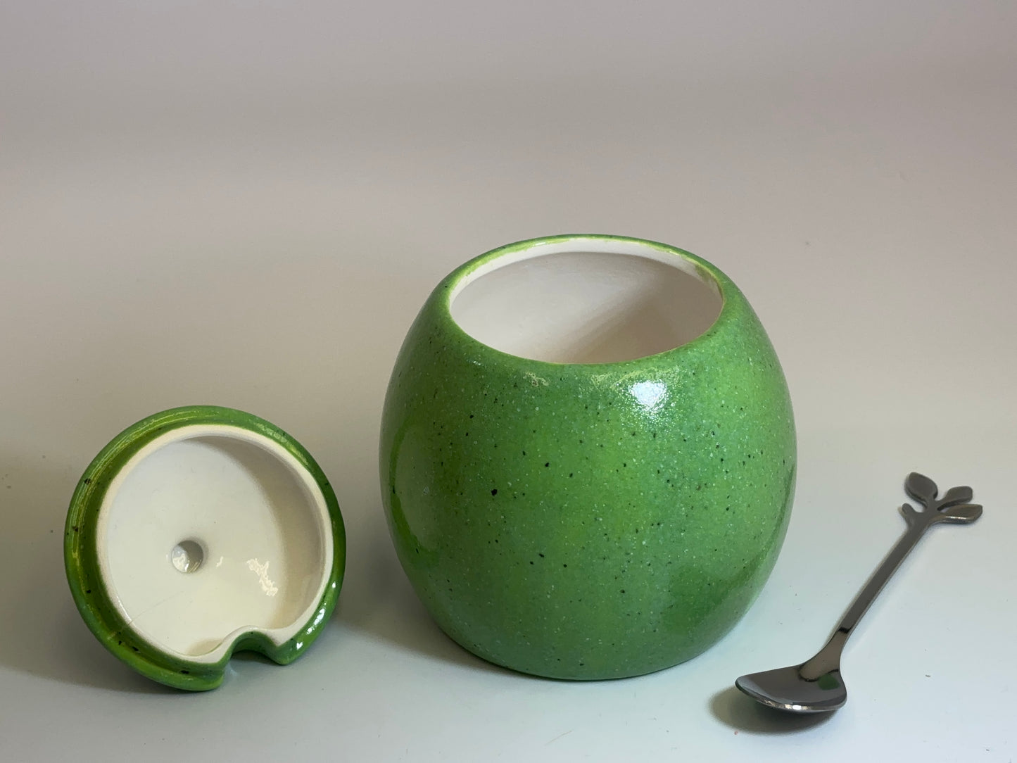 Sugar Bowl with Spoon - Lime Green Glaze