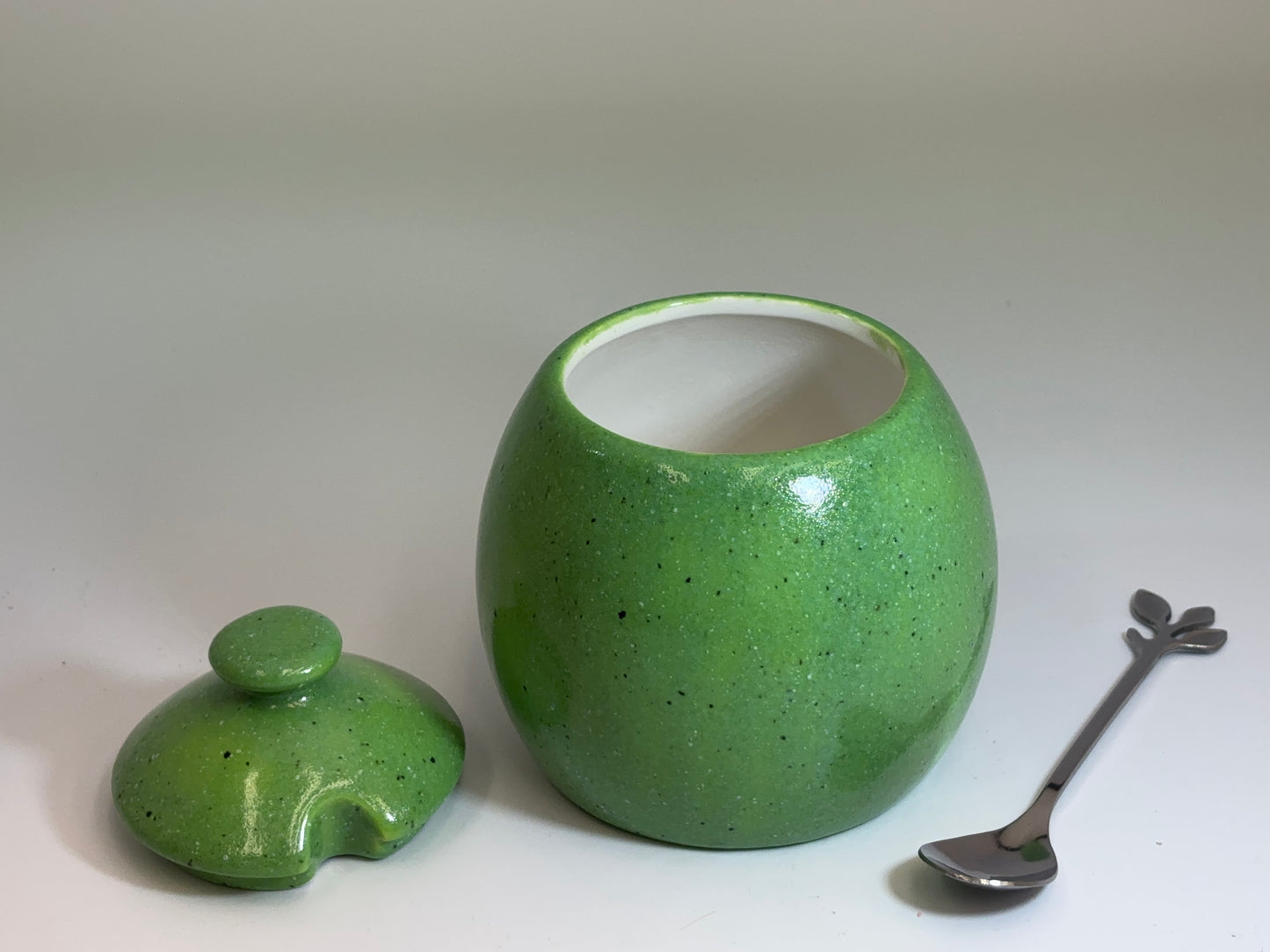 Sugar Bowl with Spoon - Lime Green Glaze