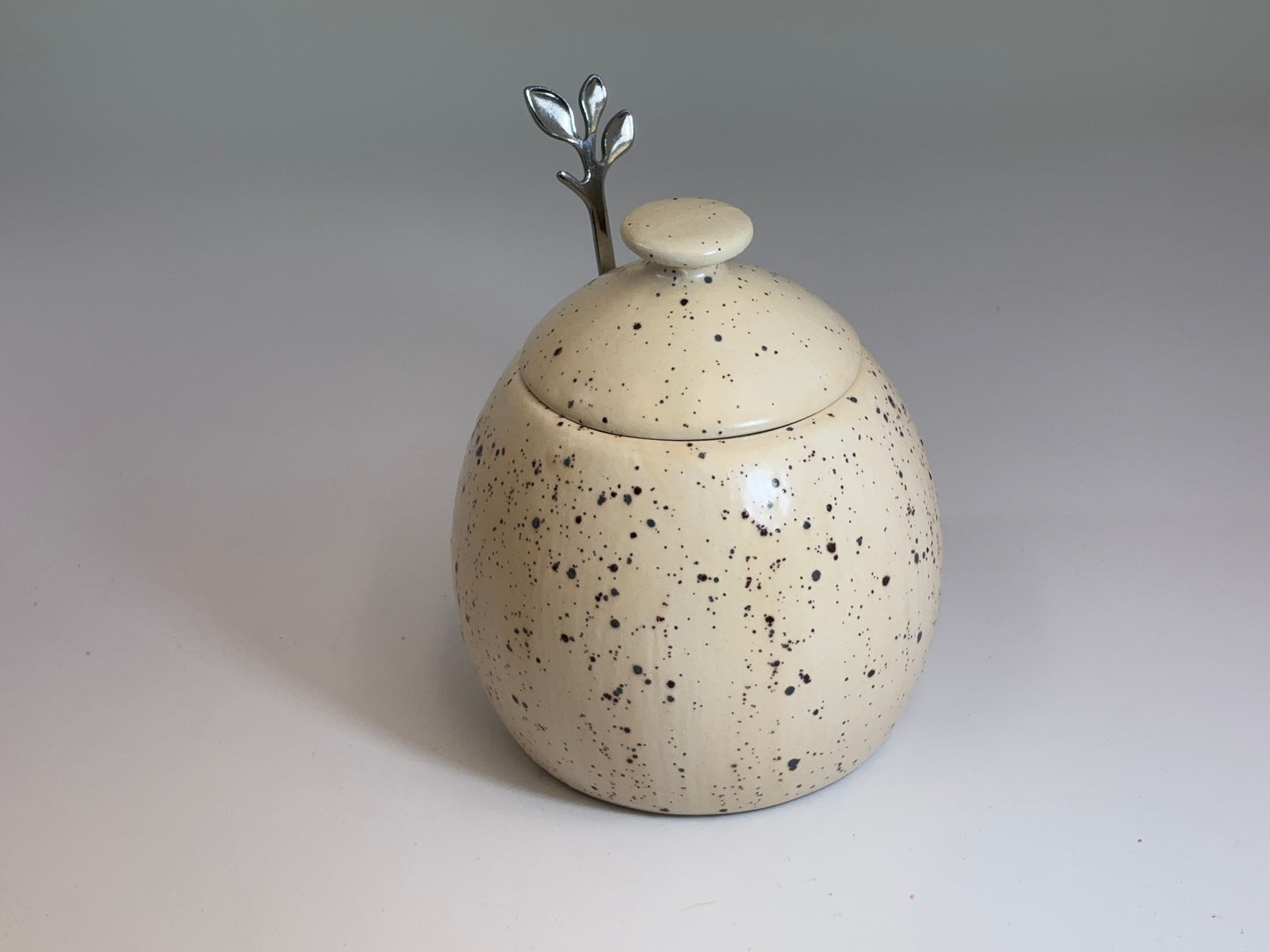 Sugar Bowl with Spoon Honey Speckle Glaze
