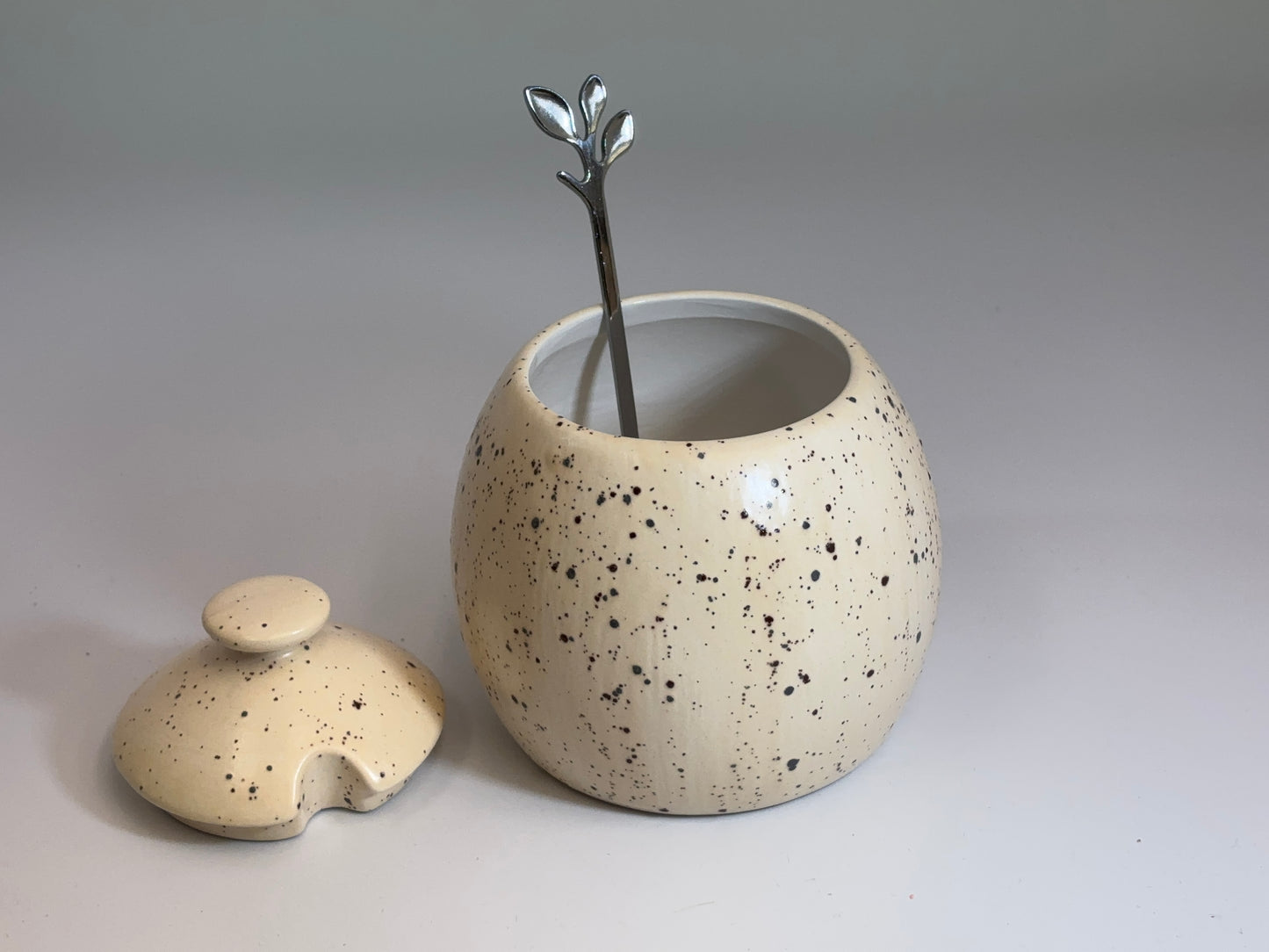 Sugar Bowl with Spoon Honey Speckle Glaze