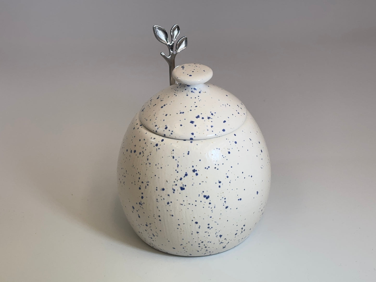 Sugar Bowl with Spoon Light Speckled Blue