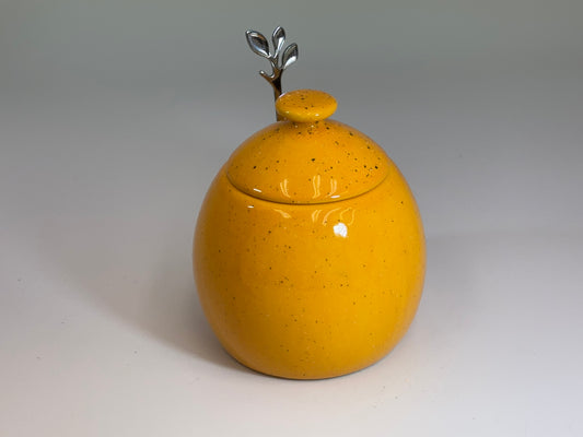 Sugar Bowl with Spoon - Yellow Glaze