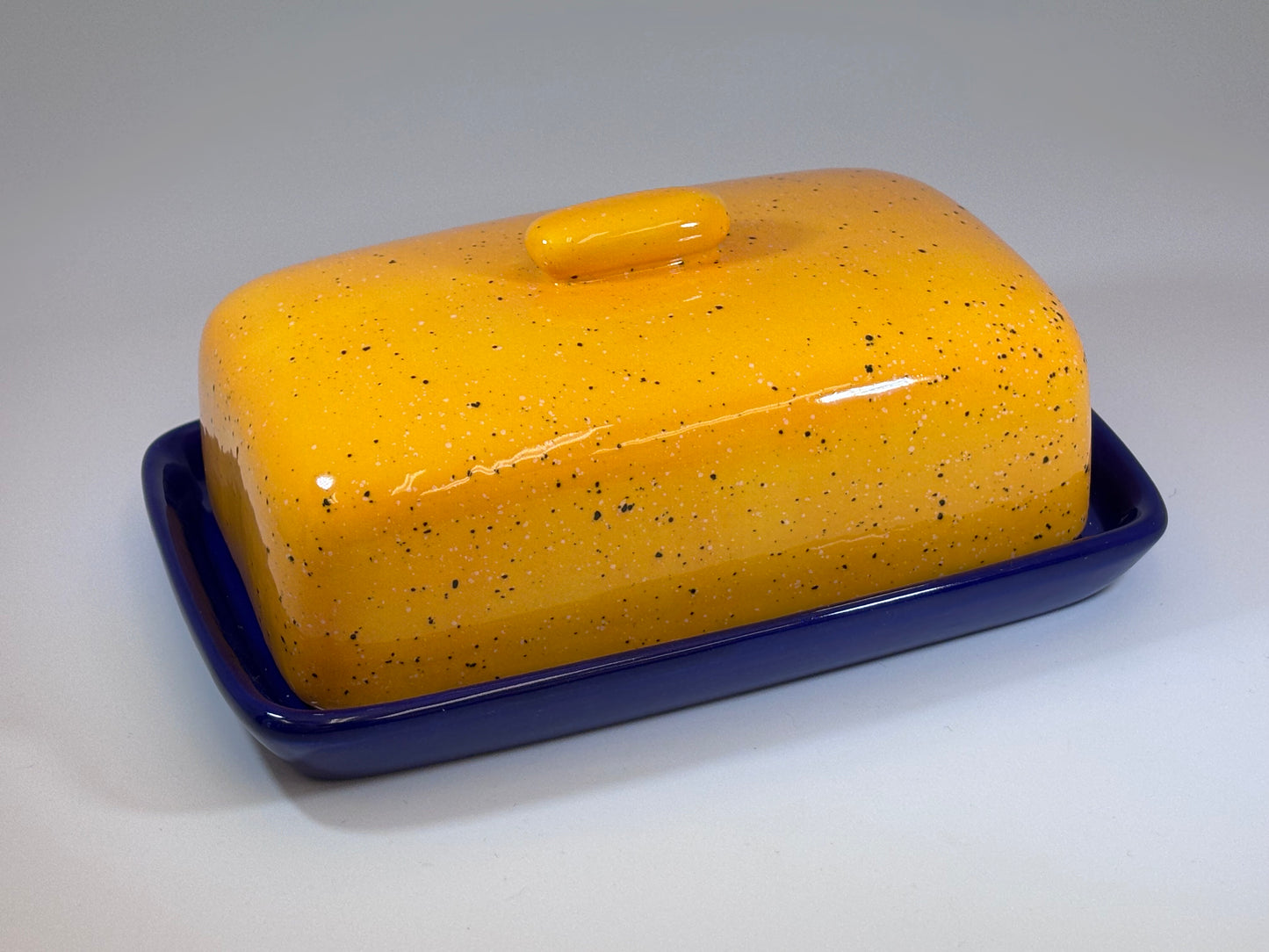 Butter Dish Yellow with Royal Blue Dish