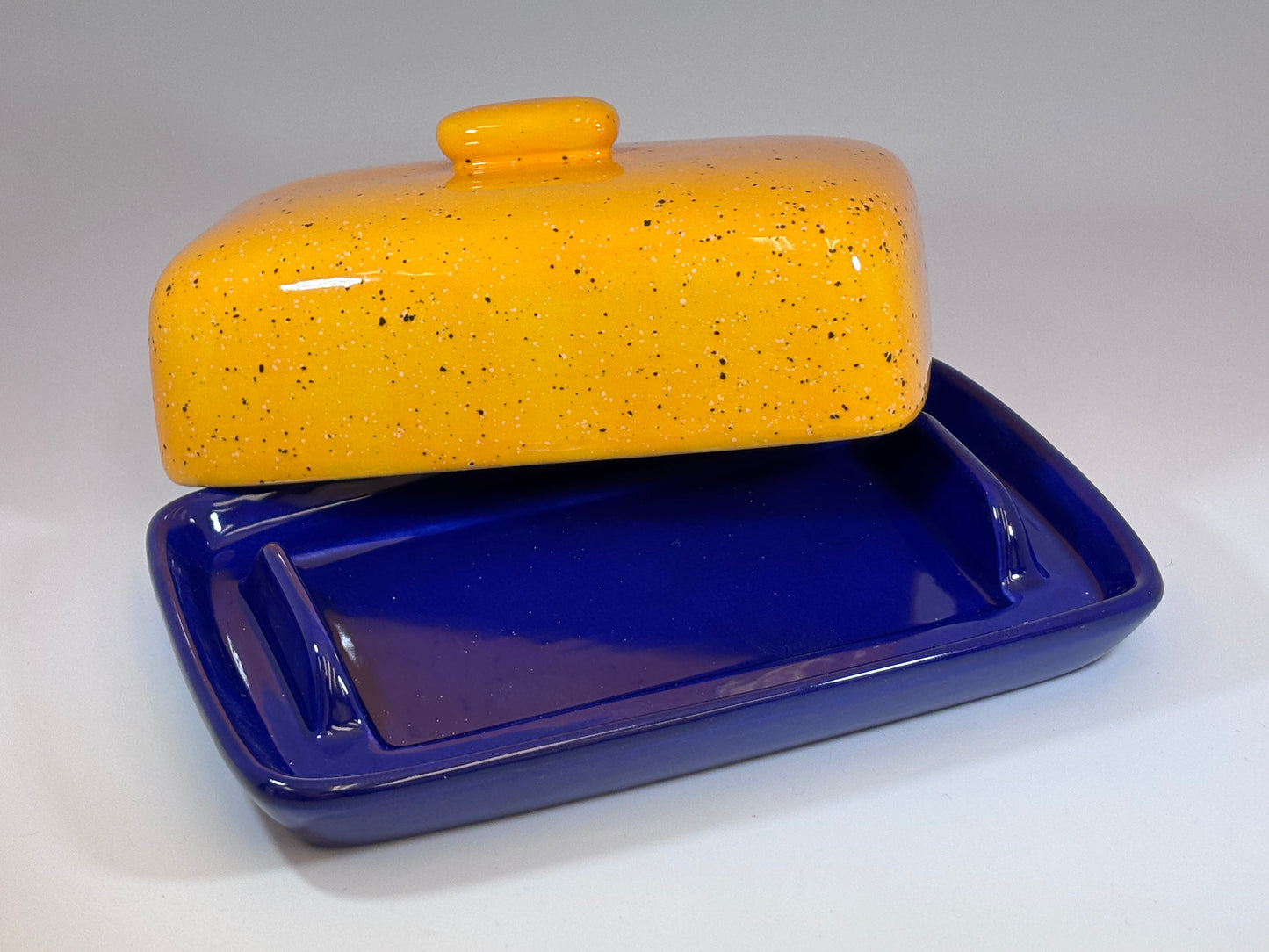 Butter Dish Yellow with Royal Blue Dish