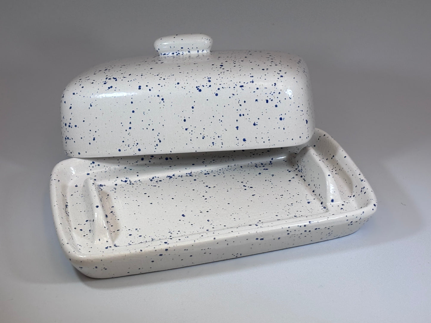 Butter Dish Light Speckled Blue Glaze