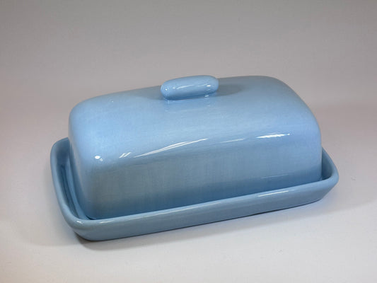 Pottery Butter Dish with Ice Blue Glaze