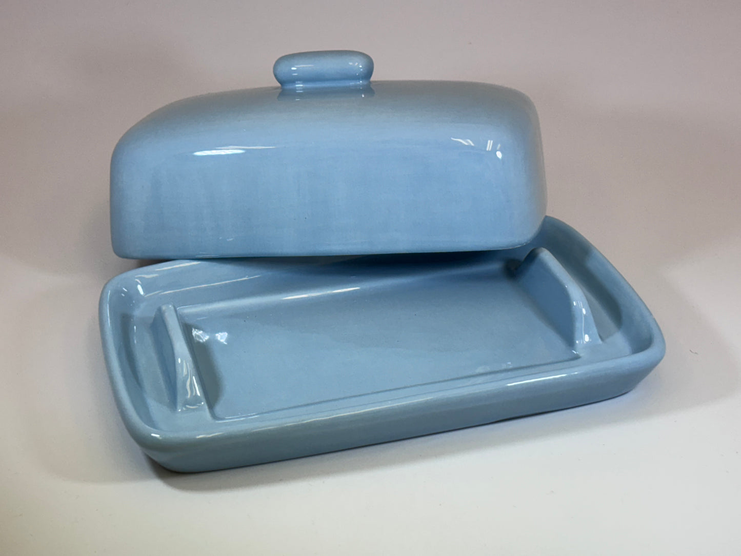 Pottery Butter Dish with Ice Blue Glaze