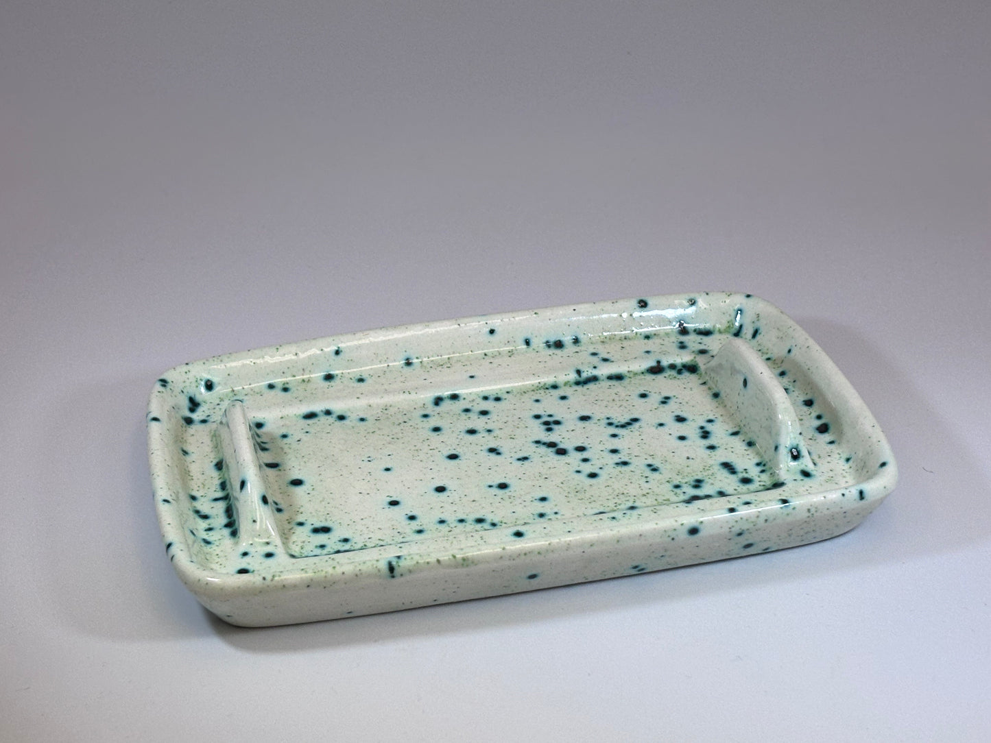 Butter Dish, Speckled Green Glaze