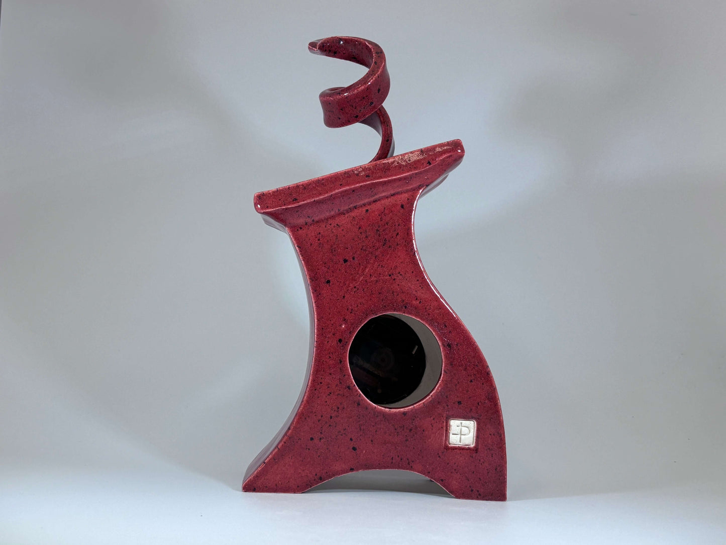 Ceramic Mantel Clock with Enclosed Face - Speckled Red