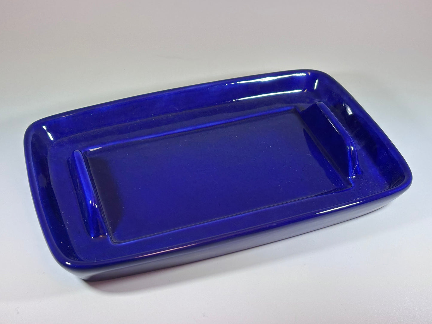 Royal Blue Butter Dish with Yellow Lid and Handle