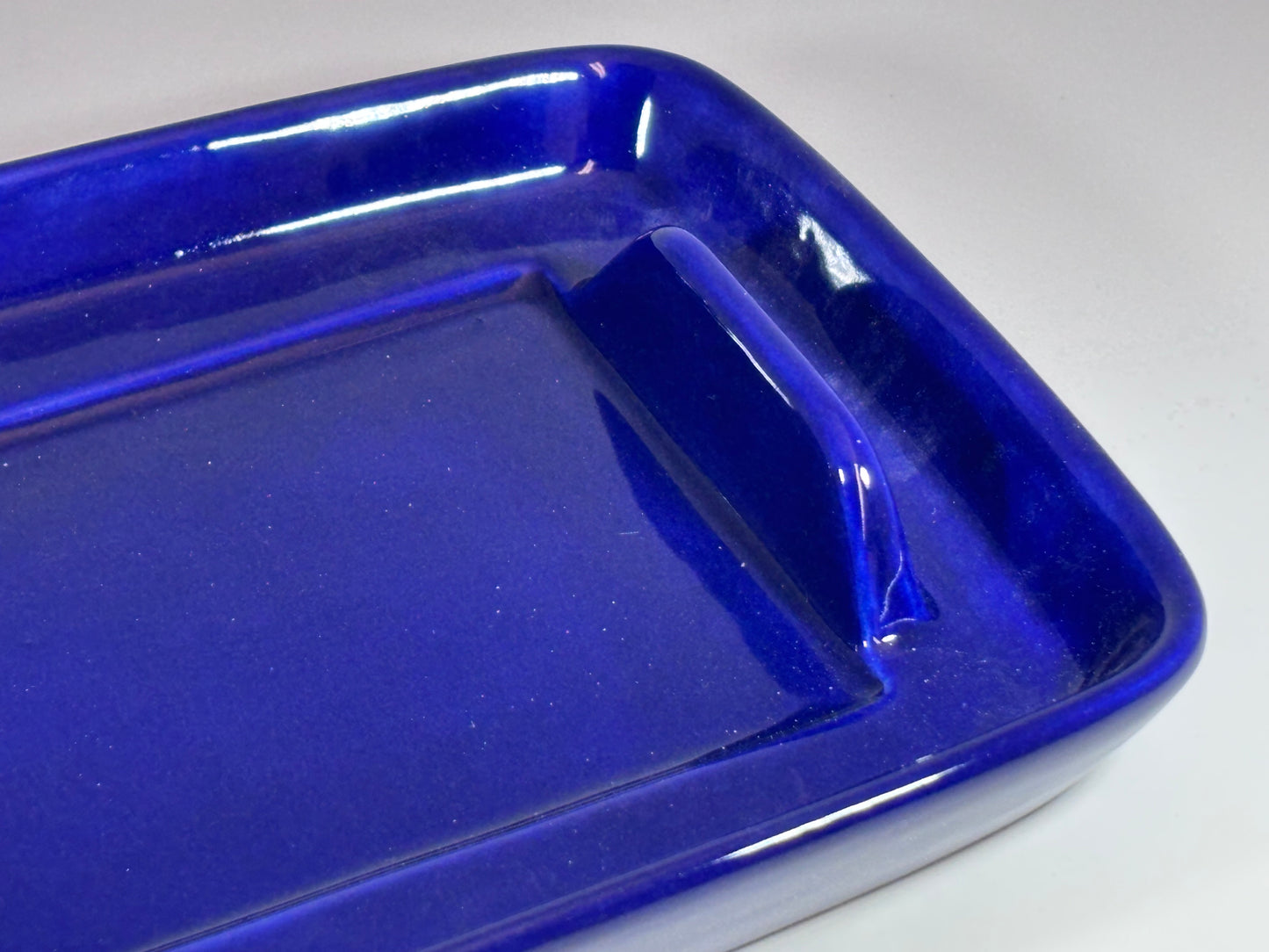 Royal Blue Butter Dish with Yellow Lid and Handle