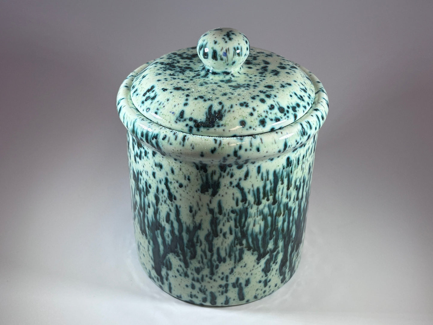Green and White Canister with Lid Bargain Basement Priced