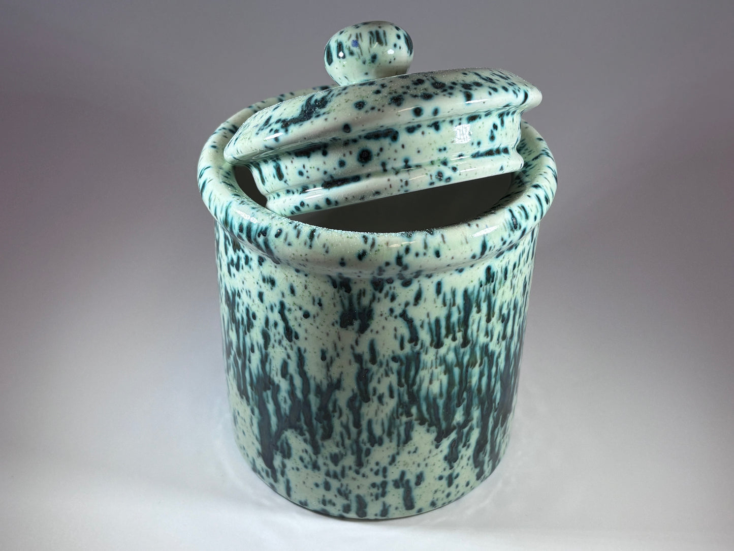 Green and White Canister with Lid Bargain Basement Priced
