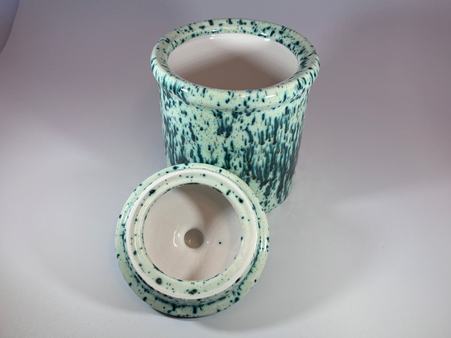 Green and White Canister with Lid Bargain Basement Priced