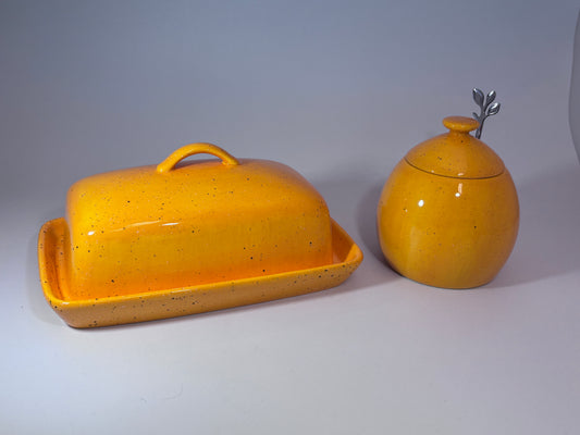 Stoneware Butter Dish with Sugar Bowl Set