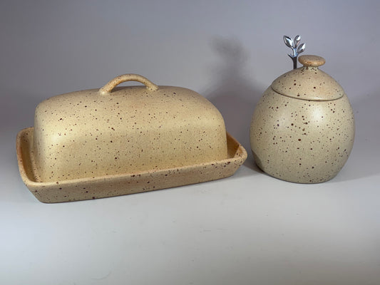 Butter Dish and Sugar Bowl Set Oatmeal Glaze