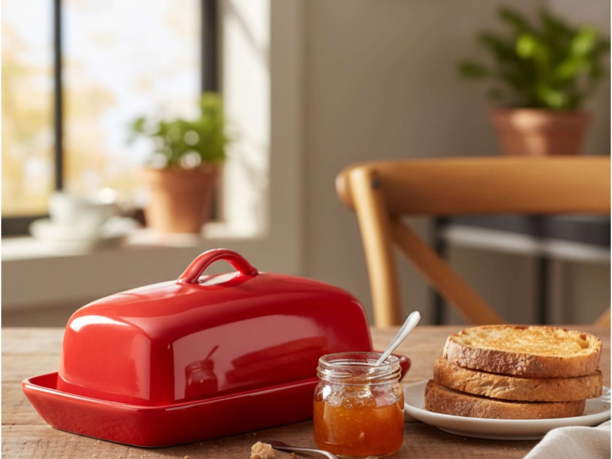 Stoneware Butter Dish in Red Glaze