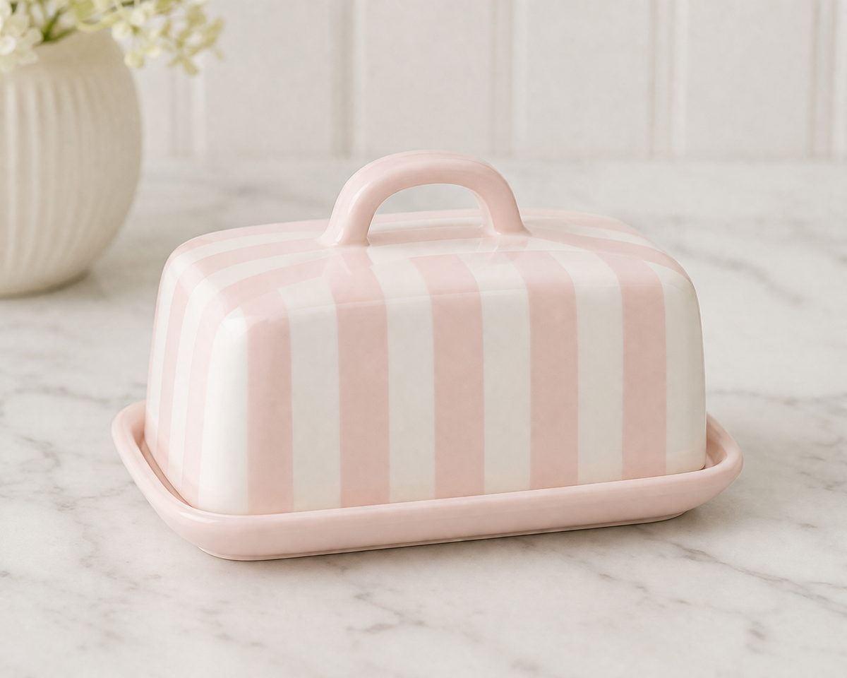 White and Pink Butter Dish