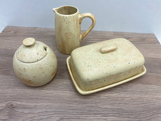 Butter Dish, Sugar Bowl and Milk Jug Set with Spoon Rest - Oatmeal Glaze