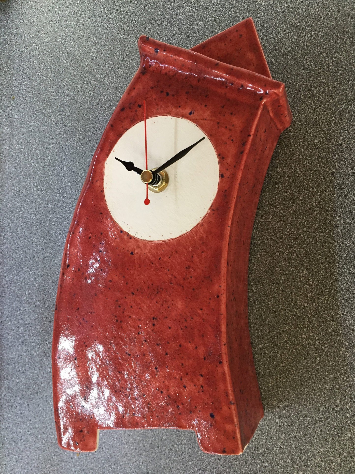 Wonky Ceramic Mantel Clock for Desk, Shelf, Mantel, Table speckled red glaze