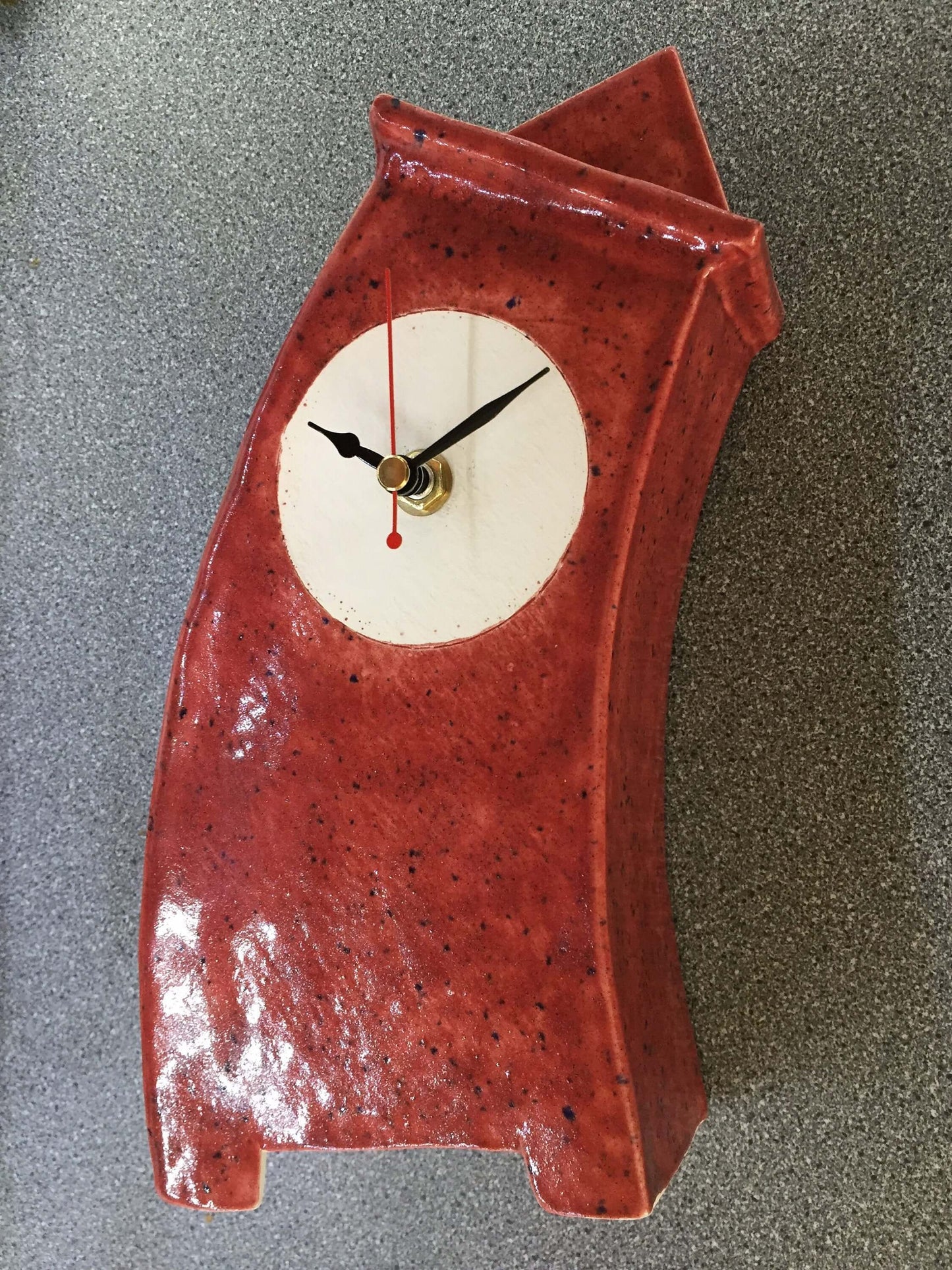 Wonky Ceramic Mantel Clock for Desk, Shelf, Mantel, Table speckled red glaze