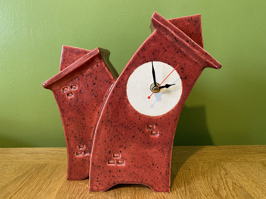 Double Ceramic Mantel Clock - Red Speckle Glaze