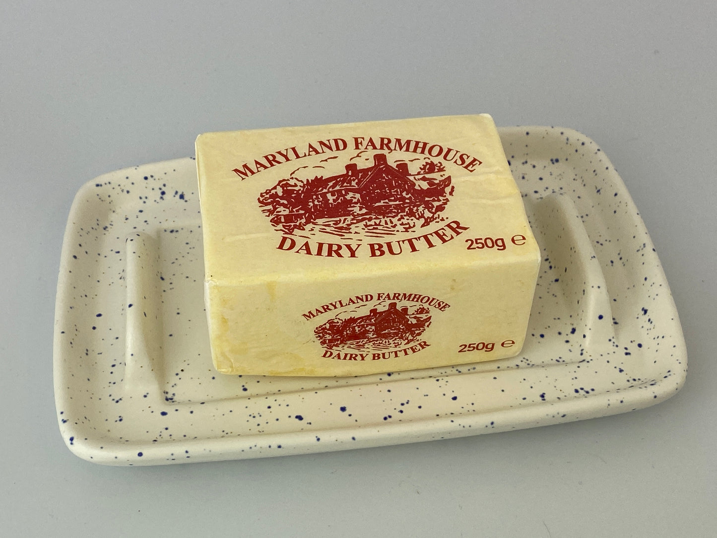 Handmade Butter Dish - Light Speckled Blue Glaze - PeterBowenArt