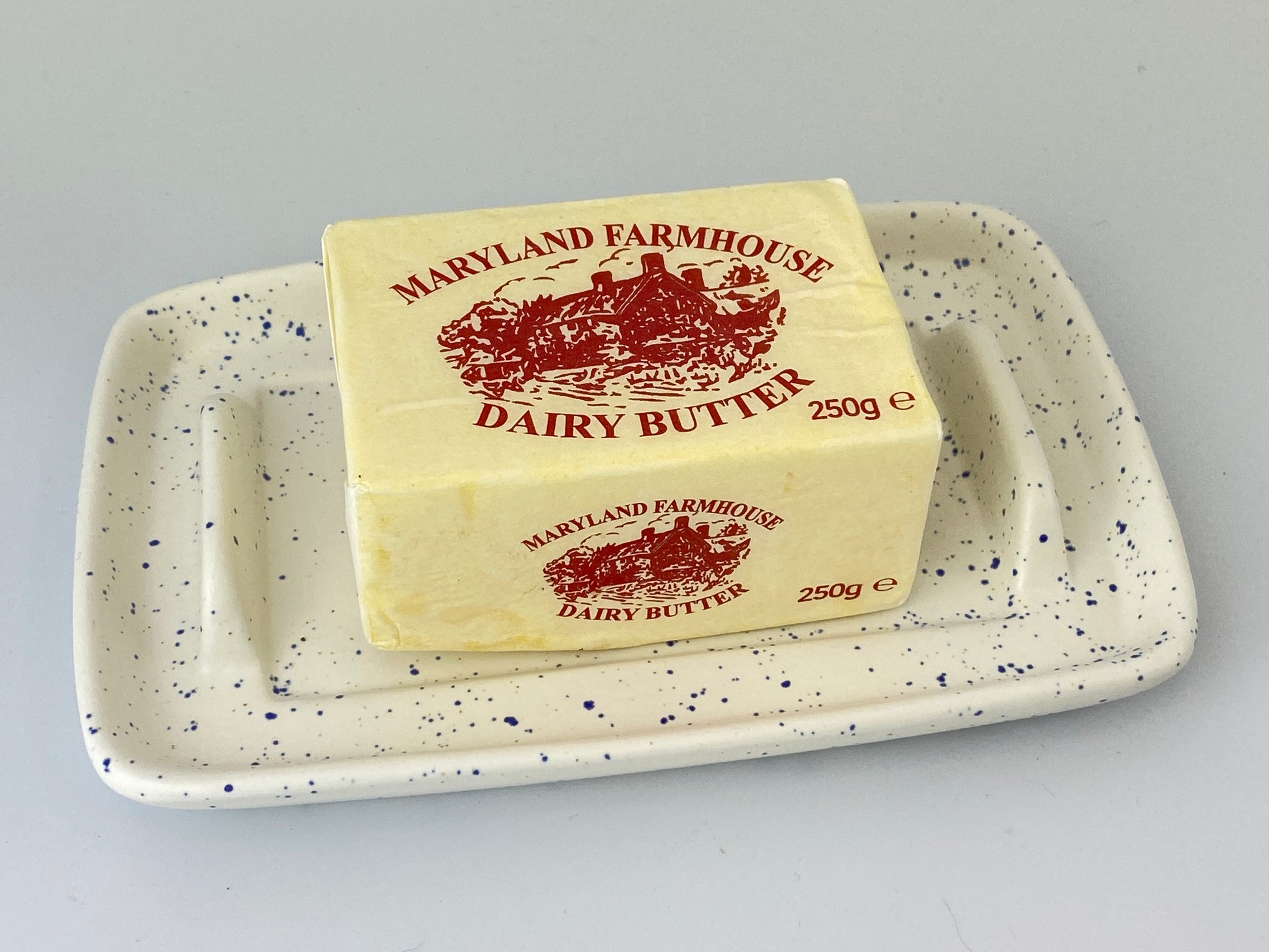 Handmade Butter Dish - Light Speckled Blue Glaze - PeterBowenArt