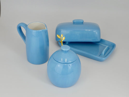Butter Dish, Sugar Bowl, Milk Jug, Sky Blue Glaze, Peter Bowen Art