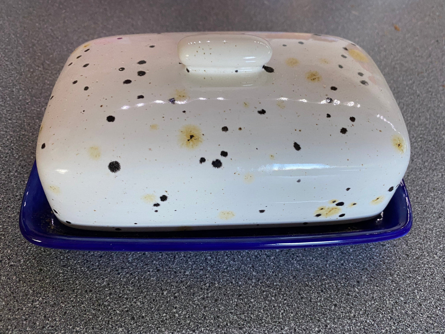Handmade Butter Dish with Confetti Glaze - PeterBowenArt