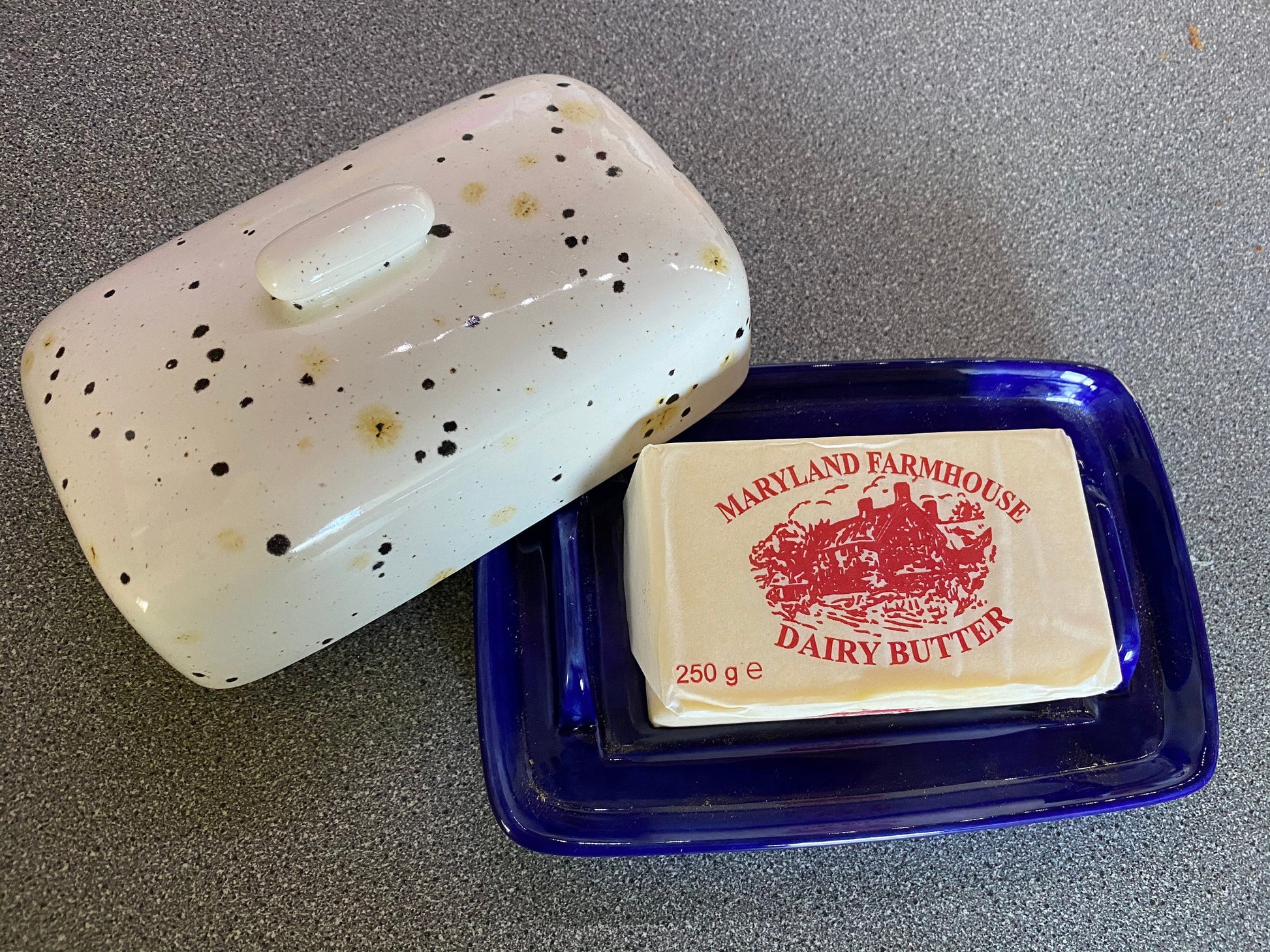 Butter Dish and Sugar Bowl Set - Confetti Glaze - PeterBowenArt