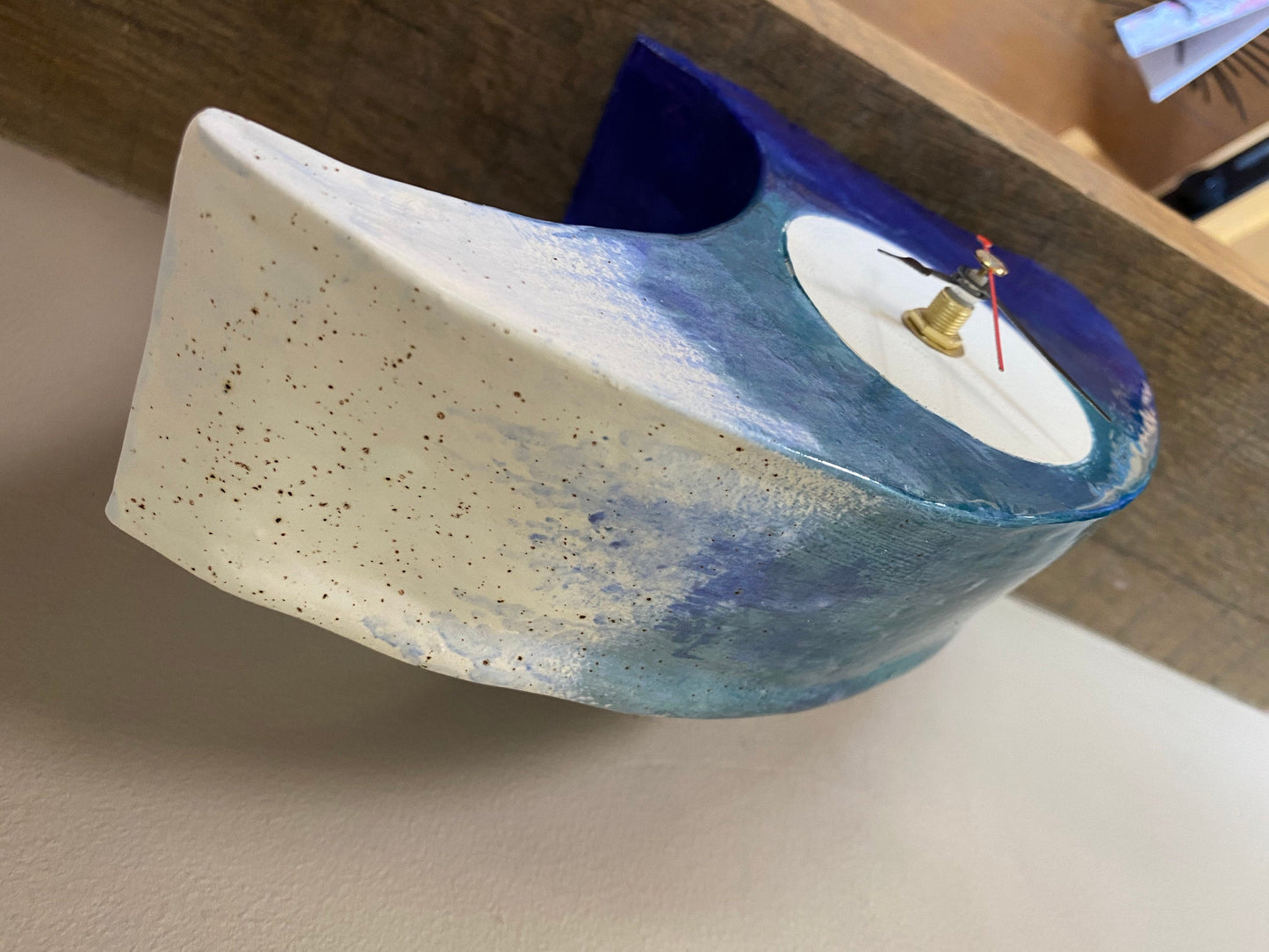 Tabletop Clock, Wave Handmade Ceramic Design